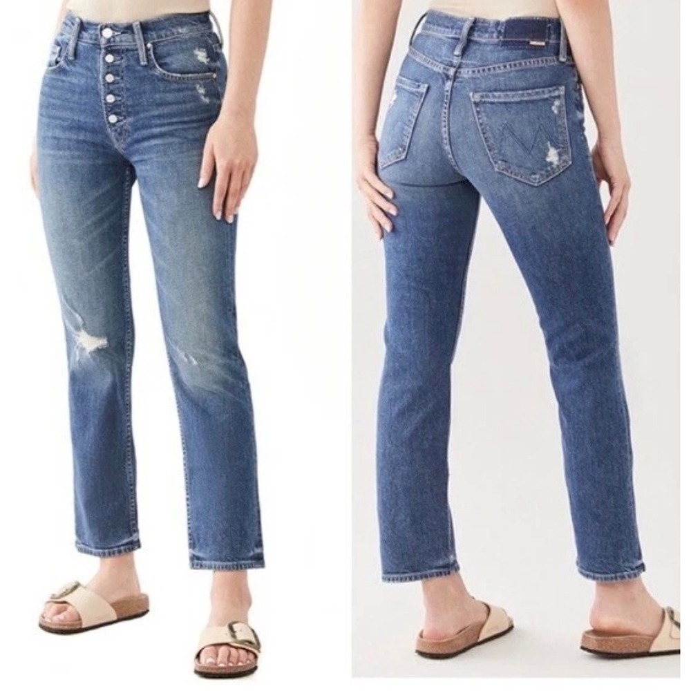 Mother‎ Superior The Pixie Tomcat Ankle Jeans Born To Bite Distressed Blue 28
